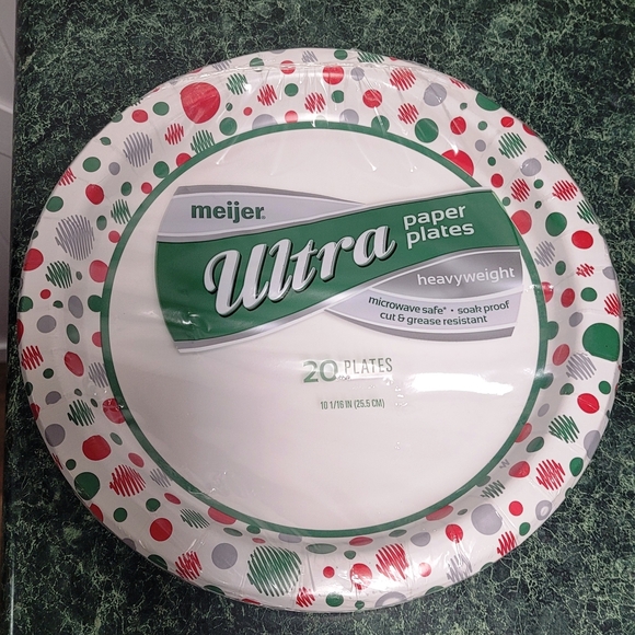Meijer Other - Meijer Ultra Paper Plates - Red, Green, and Gray Dots